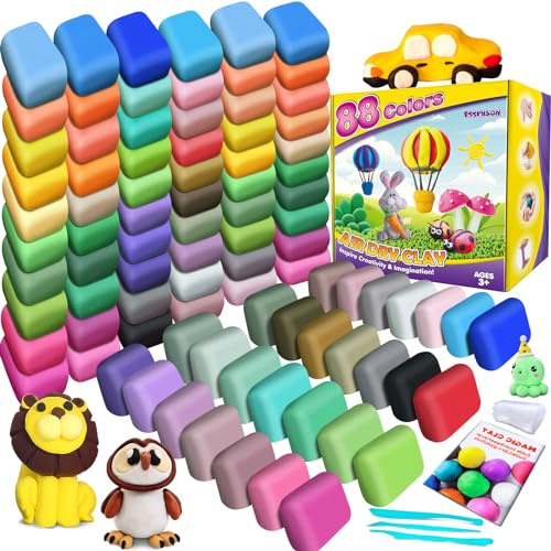 Argilla da Modellare – 88 Colori Pasta Modellabile Magica Essiccante All'aria per Bambini, Regalo per Ragazzi e Ragazze Dai 3 ai 12 Anni