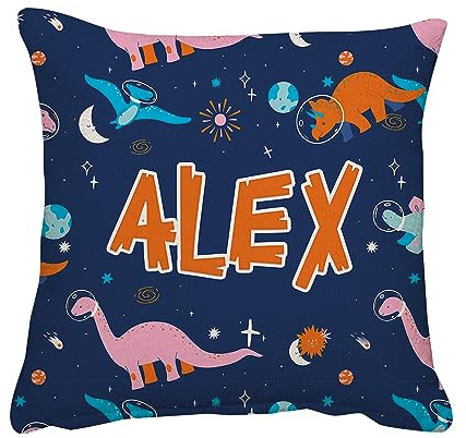 Getagift Personalised with ANY NAME Dinosaur Cushion, Animal Theme, Home Décor, Linen Throw Pillow/Cushion. (Linen Cushion Cover)