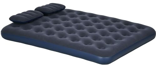 Outsunny Double Air Bed with 2 Pillows, Hand Pump, Inflatable Mattress with Flocked Surface for Guest, Camping, Travel, 191 x 137 x 22cm