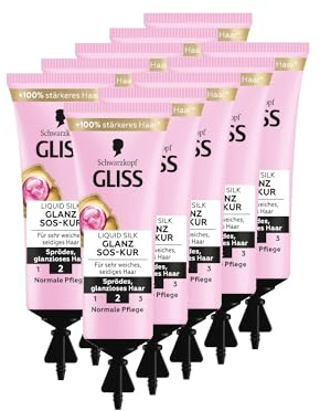 Gliss SOS-Intensiv-Kur Liquid Silk (10x 15 ml), Haarkur intensiviert den natürlichen Glanz und die Geschmeidigkeit, wirkt schon nach 1 Minute Einwirkzeit