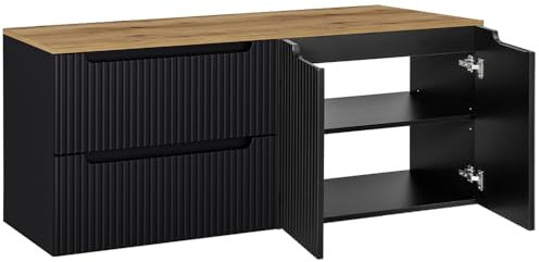 Lomadox Meuble de salle de bain - Meuble de lavabo - 160 cm - En chêne noir rainuré - 2 portes + 2 tiroirs - l/H/P : environ 160,4 x 59,5 x 40 cm