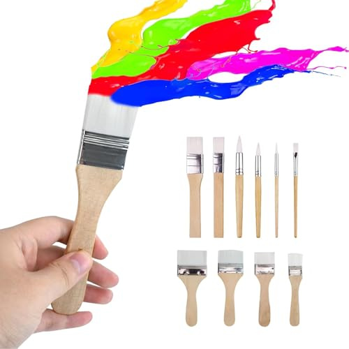 10Pcs Wooden Paint Brush Set, Acrylic Painting Paintbrushes for Brushes Kit Artist Paintbrushes for Oil Watercolor Canvas Boards Rock Body Face Nail Art, DIY Arts Crafts Supplies