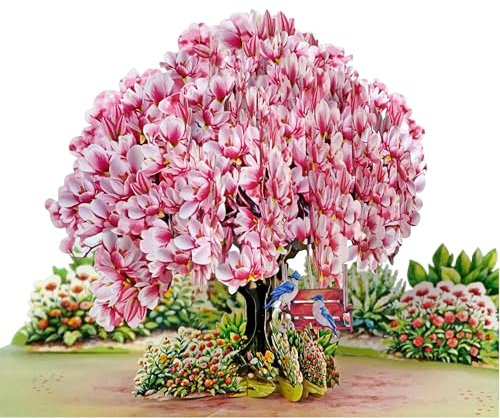 CUTPOPUP Magnolie mit Blauhäher Pärchen - 3D Karte Liebe, Hochzeitskarte, Valentinskarte, Karte Hochzeitstag, Geburtstagskarte Frau, Geburtstagskarte (Magnolia with Blue Jay Couple) LO171DE
