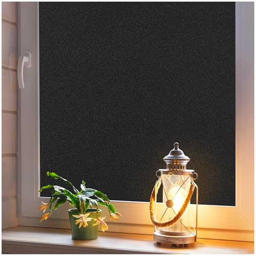 Haton Blackout Window Film, Frosted Privacy Cover for Glass, Sun Light Blocking Black Out Window Tint, Static Cling Room Darkening Heat Control Shades for Home Day and Night, Black 17.5 x 78.7