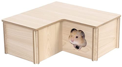 Marchul Wooden Hamster House, Syrian Hamster Hide, 28x28x11.5cm, 3 Room Hideout, Small Pet House Habitats Decor for Syrian Hamsters Gerbils Dwarf Mouse