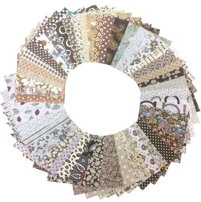 TPZORJX 50pcs Patchwork Stoff Paket 10cm x 10cm Blumenmuster bedruckte Farbsystem Patchwork Stoffe Bunte Baumwollstoff Set Bedruckte Stoffe für Puppenhaus Zubehör Kleidung DIY Basteln(Braun)