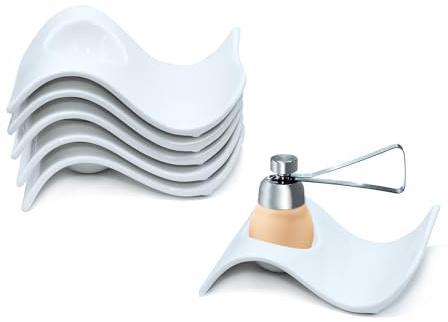 BluLanli Portauova 6 Pezzi e tagliauova, Elegante Set di portauova in Porcellana e Ceramica, impilabile e salvaspazio, Design di Alta qualità per Un’Esperienza Colazione Elegante (Bianco)