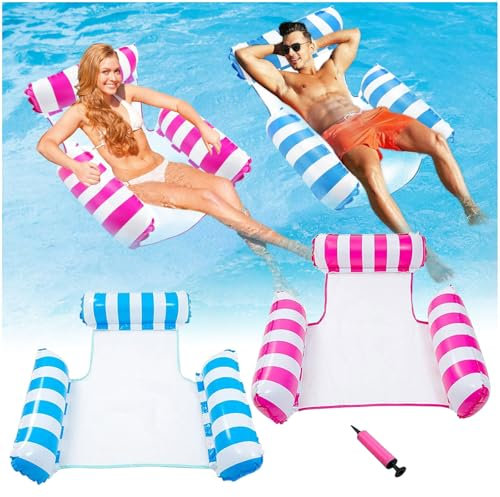 2 Pezzi Amaca galleggiante per piscina Amaca galleggiante Materassino Mare 4-In-1 Materassino Gonfiabile Piscina Gonfiabile Amaca Gonfiabile Mare Gonfiabile Letto Galleggiante per Adulti e Bambini