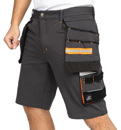 BWOLF Vector - Pantalones cortos de trabajo para hombre, robustos y flexibles, hechos de 90% nailon, 10% elastano, ligeros, elásticos, con bolsillos, gris, XXL