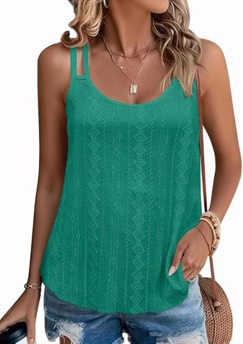 Sukiglam Camiseta sin Mangas Mujer Verano Chaleco Top Elegante Cuello Crew Transpirable Malla Camisetas Casual Holgado Doble Correa de Espagueti Blusa Sexy Camisole Shirt sin Espalda para Playas