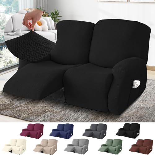 BOYIFEIJIE Stretchöverdrag för 2 sittplatser med fickor, allt inklusive - I jacquard med ränder - För vilstol - Svart - 6 stycken