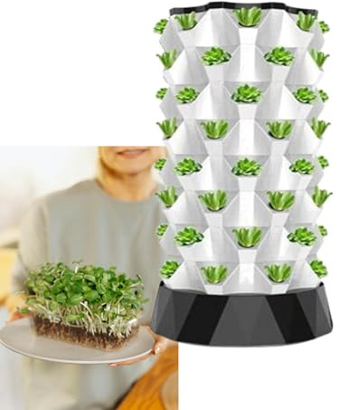 Torre de Cultivo hidropónico Vertical, Torre hidropónica de Interior para Hierbas, Frutas y Verduras - Sistema de jardín aeropónico de 64 Agujeros, Torre de Cultivo hidropónico Vertical, Col