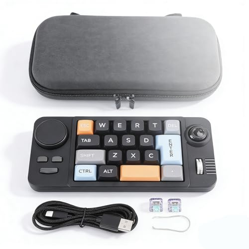 Yanmis Kabelansluten USB C-Tangentbord, 19 Programmerbara Tangenter Makro Mekaniskt Tangentbord med RGB LED-bakgrundsbelyst och Rattkontroll, för Arbetsspel