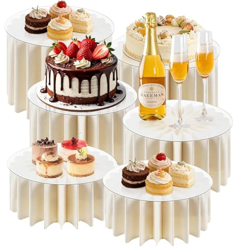 MHYMX Soporte para tartas de boda, 6 soportes de cartón para tartas con tapa acrílica, soportes plegables para exhibición de alimentos, elevador de exhibición de cilindros de mesa para boda
