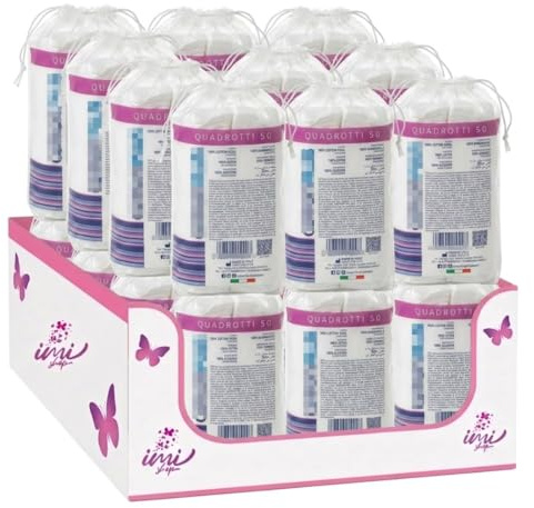 Dischetti Struccanti Super Maxi, 100% Cotone, Quadrati, Ipoallergenici, Senza Pelucchi, 12 Confezioni da 50 Pezzi | 600 Dischetti Totale