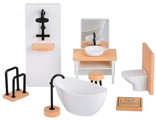 Didiseaon Dollhouse Bathroom Set: Miniature Bathroom Accessories Mini Bathtub Small Sink 1:12 Scale Dollhouse Tiny Furniture for Decoration And Pretend Play
