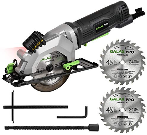 GALAX PRO 4Amp 3500RPM Circular Saw with Laser Guide, Max. Cutting Depth1-11/16(90°), 1-1/8(45°）Compact Saw with 4-1/2 24T TCT Blade, Vacuum Adapter, Blade Wrench, and Rip Guide