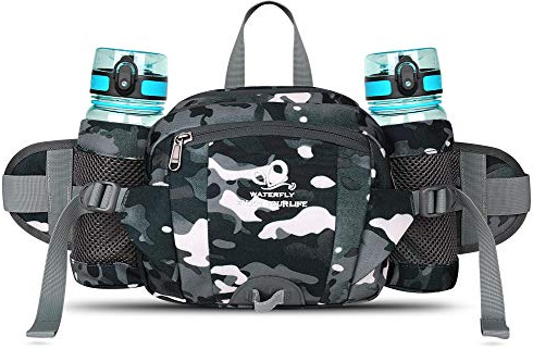 Waterfly Riñonera Running Deportiva Impermeable Multifuncional Bolso de Cintura con Portabotellas para Correr Senderismo Ciclismo para Hombre Mujer (Camuflaje Negro)