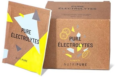Nutripure | Pure Electrolytes | Boisson d'entraînement | 5 minéraux essentiels - Na, Ca, Mg, Zinc et K | Sucre de canne | Vegan | Arôme naturel Citron non écoeurant | 15 sachets en poudre de 10g