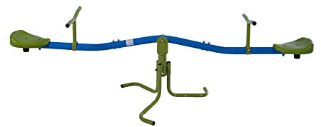 Sandora 40220 Kinder - Wippe Light mit gebogenem Mittelrohr und 360° Rotation XSS005-50kg Gewicht pro Seite mit Boden - Anker für Spaß im eigenen Garten blau/grün