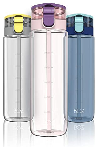 BOZ Botella de Agua con pajita - Botella sin BPA 600 ml, Botella de Agua Deportiva Anti Derrame - Cantimplora con Asa Extra Grande para Gimnasio, Senderismo, Bicicleta, Entrenamiento, Viaje (Rosa)