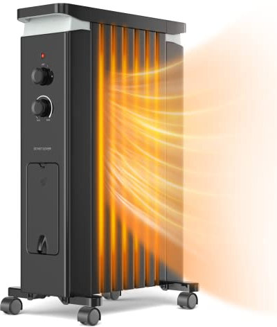 RELAX4LIFE 1500W Ölradiator mit 7 Rippen, elektrischer Heizkörper mit 3 Heizstufen & Handtuchhalter, Radiator energiesparend mit Überhitzungs- & Kippschutz, mobil mit Rädern, 5-35℃, Schwarz