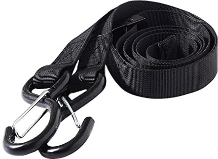 Cinghie di tensionamento con cricchetto e gancio a S, in gomma regolabile con gancio, cinghie di fissaggio lunghe e piatte con ganci in metallo per moto, ATV, autotransporter bicicletta campeggio