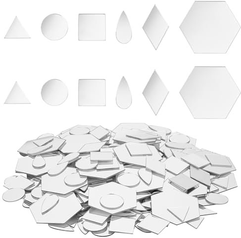 PH PandHall 300 pezzo di Specchi In Argento A 6 forme per L'Artigianato, Piastrelle per Specchi Autoadesive Adesivi per Specchi Artigianali In Acrilico Piccoli Cerchi per Specchi per Incorniciare