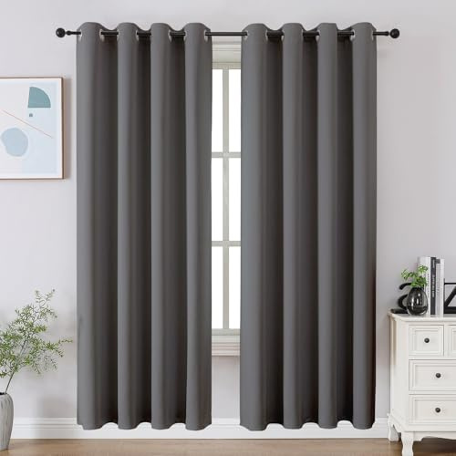 CUCRAF Light Grey Blackout Curtains 72 inch Length 2 Panels Set, Room Darkening Curtains & Drapes for Living Room Bedroom, Thermal Insulated Light Blocking Grommet Window Curtain (W52 x L72 Inch)