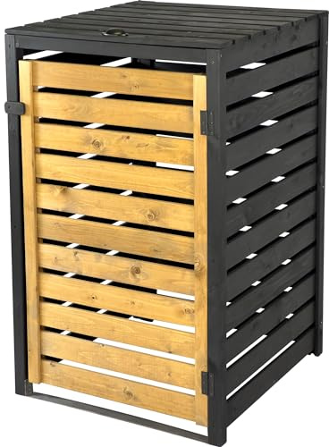 dobar® Green Label soptunna beklädnad 1 st 120 l av trä i brun-svart som byggsats – soptunnlåda med lock och svängdörr tvåfärgad – 67 x 64 x 94 cm