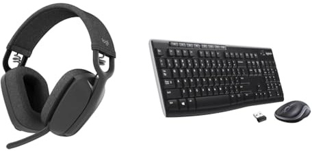 Logitech Cuffie auricolari wireless leggere Zone Vibe 100 con microfono antirumore & MK270 Combo Tastiera e Mouse Wireless per Windows, 2,4 GHz Compatto, 8 Tasti Multimediali