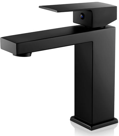 Robinet Salle de Bain Noir, Mitigeur Lavabo Monocommande, Hauteur de Bec 115 MM, Moderne Robinet Lavabo Robinetterie eau Chaude et Froide, G3/8