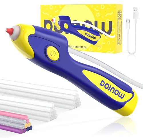 Pistolet à colle chaude sans fil, préchauffage rapide en 6 secondes, collage automatique sans gouttes, mini pistolet à colle avec 30 bâtons de colle colorés 185mm, USB-C rechargeable pour le bricolage