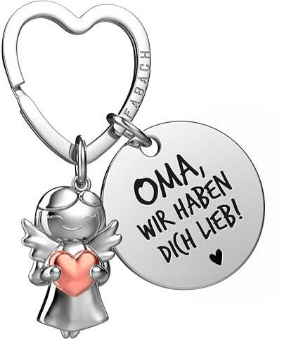 FABACH Beste Oma Schlüsselanhänger Schutzengel Glücksbringer mit Herz und Gravur - Beste Oma der Welt Geschenke Schlüsselanhänger - Oma Geschenk Engel Glücksbringer