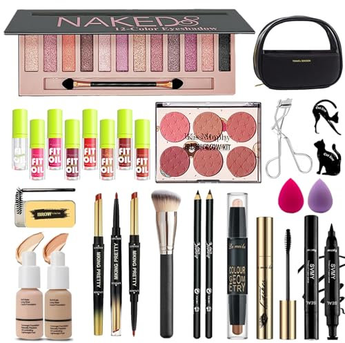 Makeup set, Cosmetic Make Up Kit With Storage Bag Portable Travel Make Up Palette Eyeshadow Foundation Lip Gloss Full kit makeup set for Teenage & Adults (A2-UK)