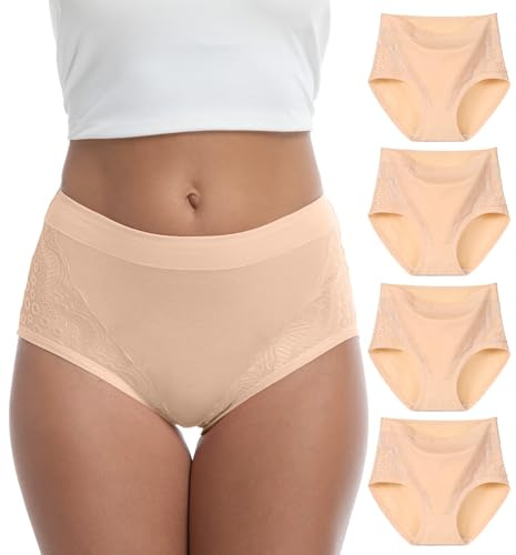 WEASIC Bragas Mujer Algodon Bragas Culotte Mujer 100 Algodon 100% Altas Braguitas cuecas Mulher algodão 100x100 Pack Talle Alto Culotte (Paquete de 4, Multicolor 4, XL)