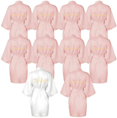 Xaztr 10 Pièces Peignoirs en Satin de Mariée Peignoirs de Demoiselle d'Honneur Peignoir de Mariée Peignoirs Kimono pour Fête de Mariage Enterrement de Vie de Jeune Fille, XXL