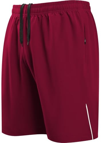 HMIYA Herren Sport Shorts Schnell Trocknend Kurze Hosen mit Reißverschlusstaschen (Rot L)