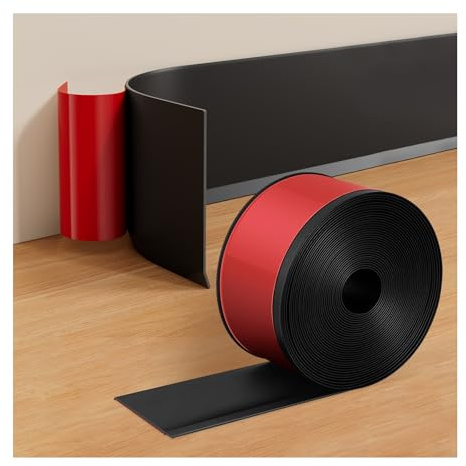 INMOZATA Flexible Skirting Board Covers Self Adhesive 10cm Wide Skirting Board Trim Vinyl Baseboard Molding Trim Peel and Stick Wall Moulding for Floor Base Cove Base Wall Base(Black,6M)