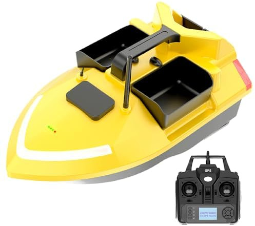 OBEST 500m Barca Telecomandata da Pesca con GPS, RC Pesca Bait Boat LED con 3 Cabine 2kg di Carico, Individuatore di Pesci a Doppio Motore Ritorno intelligente, 40 Punti di Cattura Fissi, 5200mAh