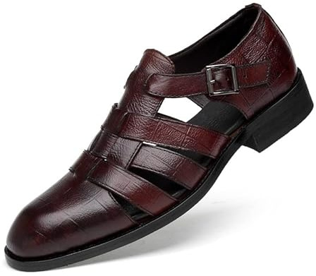 WINDEHAO Sandali in pelle romana da uomo, vestibilità larga, punta chiusa, sandali gladiatore Summmer Comfort Fisherman Beach Holiday Walking Mules, Caff, Large