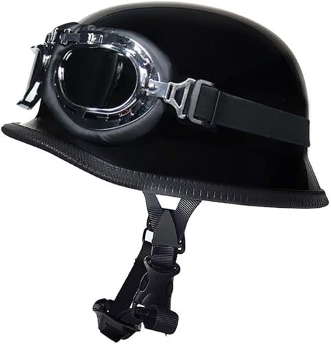 VVPEC Motorcykel Retro Halvhjälm Tysk stil Vintage Open Face Motorcykelhjälm ECEDOT Godkänd, med skyddsglasögon for Chopper Cruiser Street Scooter(1,L(59~60CM))