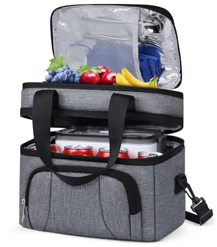 RAINSMORE Bolsa Termica Porta Alimentos 10L Bolsa Comida Trabajo Bolsa Isotermica Lunch Bag Bolsa Almuerzo para Oficina Viaje Pícnic Gris