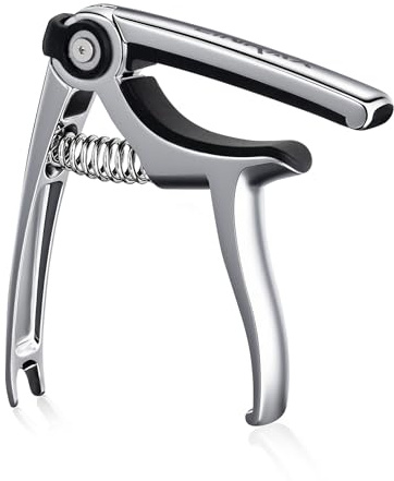 Linrax C4 Gitarr Capo, 4 i 1 Gitarr Kapodaster Brostiftdragare Plektrumhållare Strängklippare, Capodaster för Akustisk Gitarr Elgitarr Basgitarr Ukulele Banjo Mandolin, Gitarrtillbehör, Silver