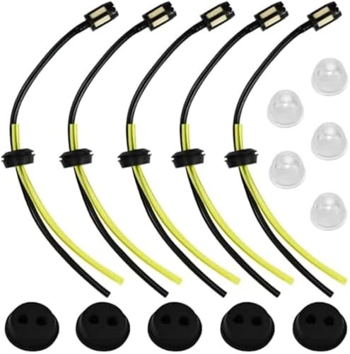 Vuzmode 15 Pcs Strimmer Fuel Pipe Fitting Kit, Universal Grass Trimmer Fuel Line with Fuel Primer Bulb and Fuel Tank Seal Grommet, for Brush Cutter Trimmer Mower Hedge Trimmer return oil hose(BLACK 15