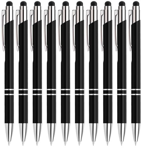 Beutrain 10 stück Kugelschreiber Set Hochwertig,Geschenk für lehrerin,Ergonomische Schreibstifte Set,Kugelschreiber schwarz Mit Touchscreen-Funktion Pen,Blau Mine