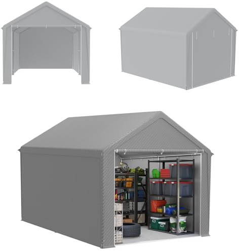 ACXIN Gazebo per attrezzi, robusta tenda per garage, impermeabile, con telaio in acciaio e telone in polietilene, per giardino, attrezzi, auto, colore grigio, 3 m x 4 m