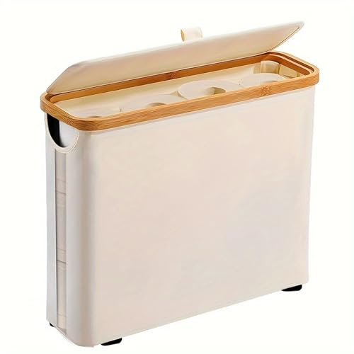 RETSAMV Cesta Papel Higiénico Almacenamiento Rollos Papel Higiénico Caja De Almacenamiento Plegable Con Tapa Caja De Baño Para 12 Rollos Adecuada Para Baño Y Hogar (White)