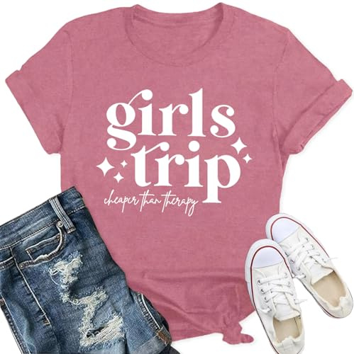 Qskall Girls Trip T Shirt for Women Trip Cheaper Than Therapy Shirts Vacation Tee Tops