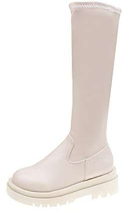 Allbestop Cuissardes Femme, Bottes Cuissarde Hiver Femme Petit Talons Bottes Genou Haut Chaussure Talon Cavalières Cuir Motard(Beige,41)
